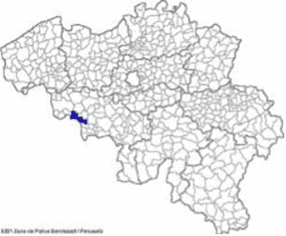 Ci-contre, en bleu, le territoire de la zone de police de Bernissart-Péruwelz